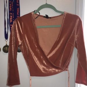 Super deep neck wrap around velvet crop top 💛